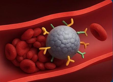 Nanorobot in blood vessel detecting blood clot